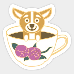 Corgi dog chillin in tea cup Sticker